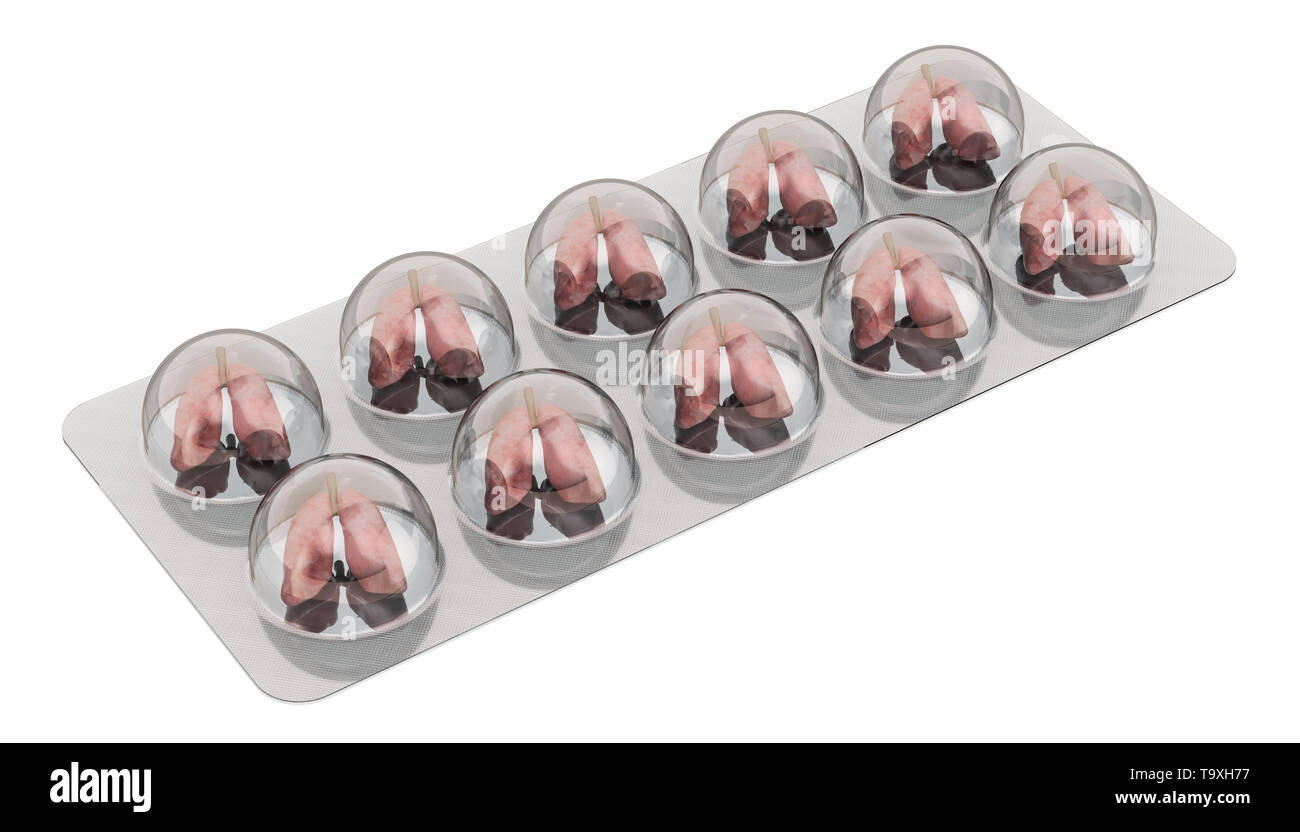 Farmaci per la malattia dei polmoni, concetto. 3D rendering isolati su sfondo bianco Foto Stock