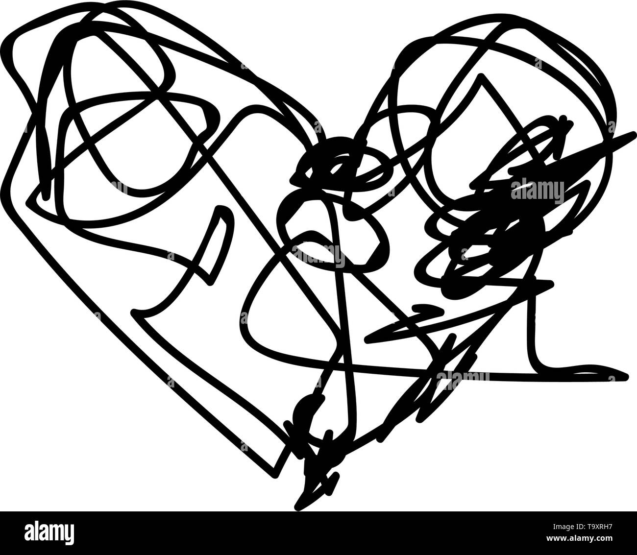 Vettore di linea scribble cuore disegnati a mano arte Illustrazione Vettoriale