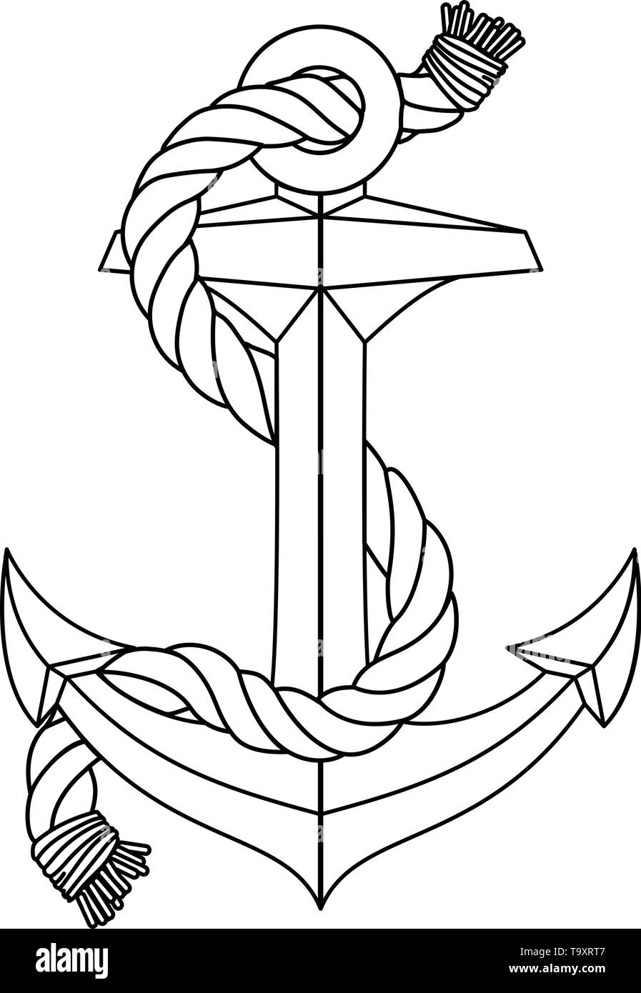 Vector bianco nero profilo della fune mare icona ancoraggio vintage Illustrazione Vettoriale