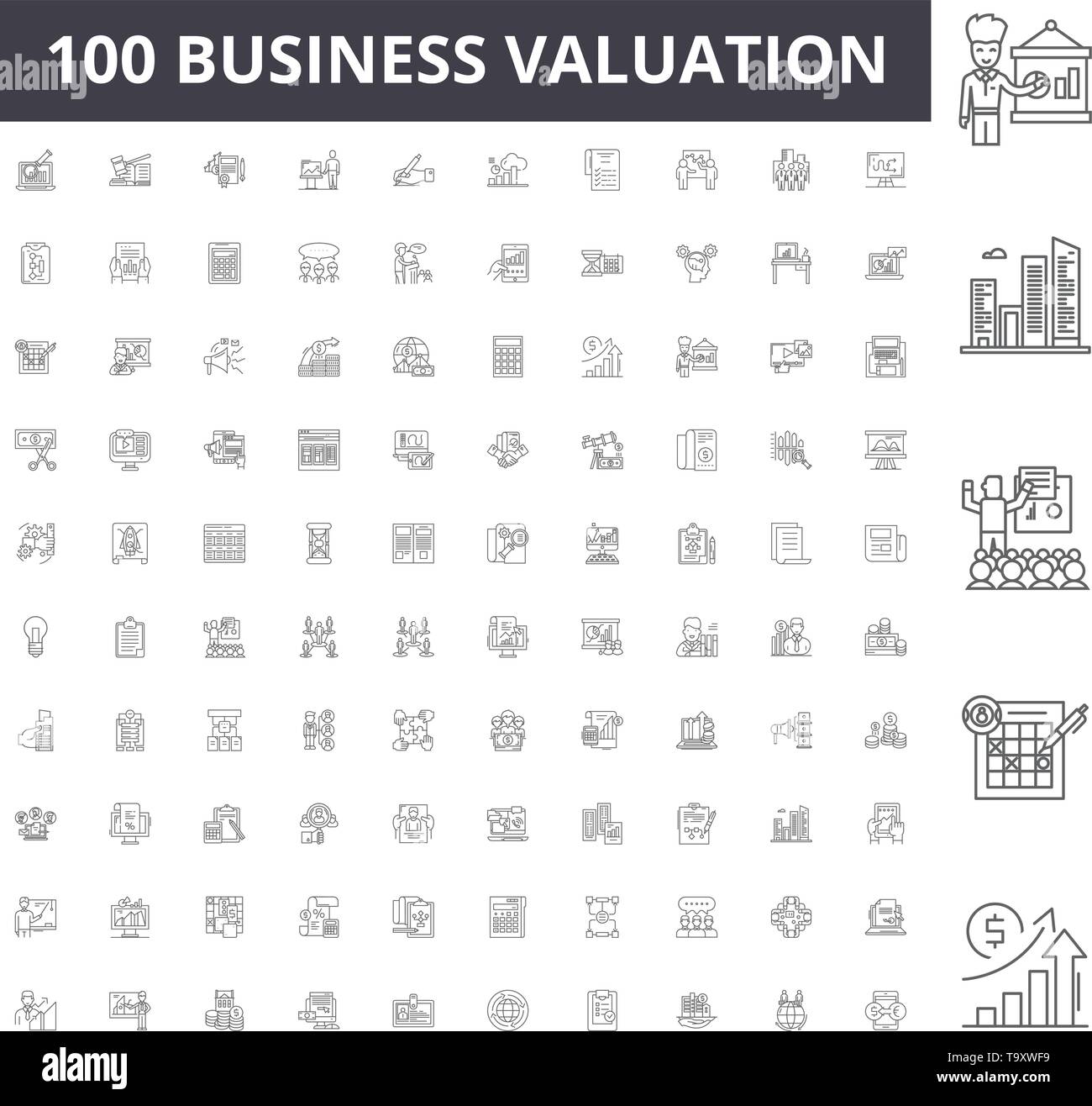 Valutazione di business line icone, segni, set di vettore, illustrazione di contorno concept Illustrazione Vettoriale