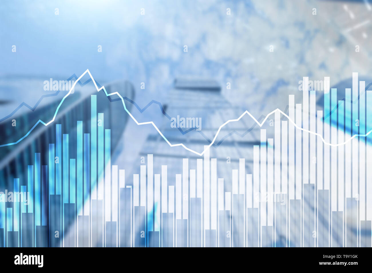 La doppia esposizione grafici finanziari e schemi. Affari, Economia e il concetto di investimento. Foto Stock