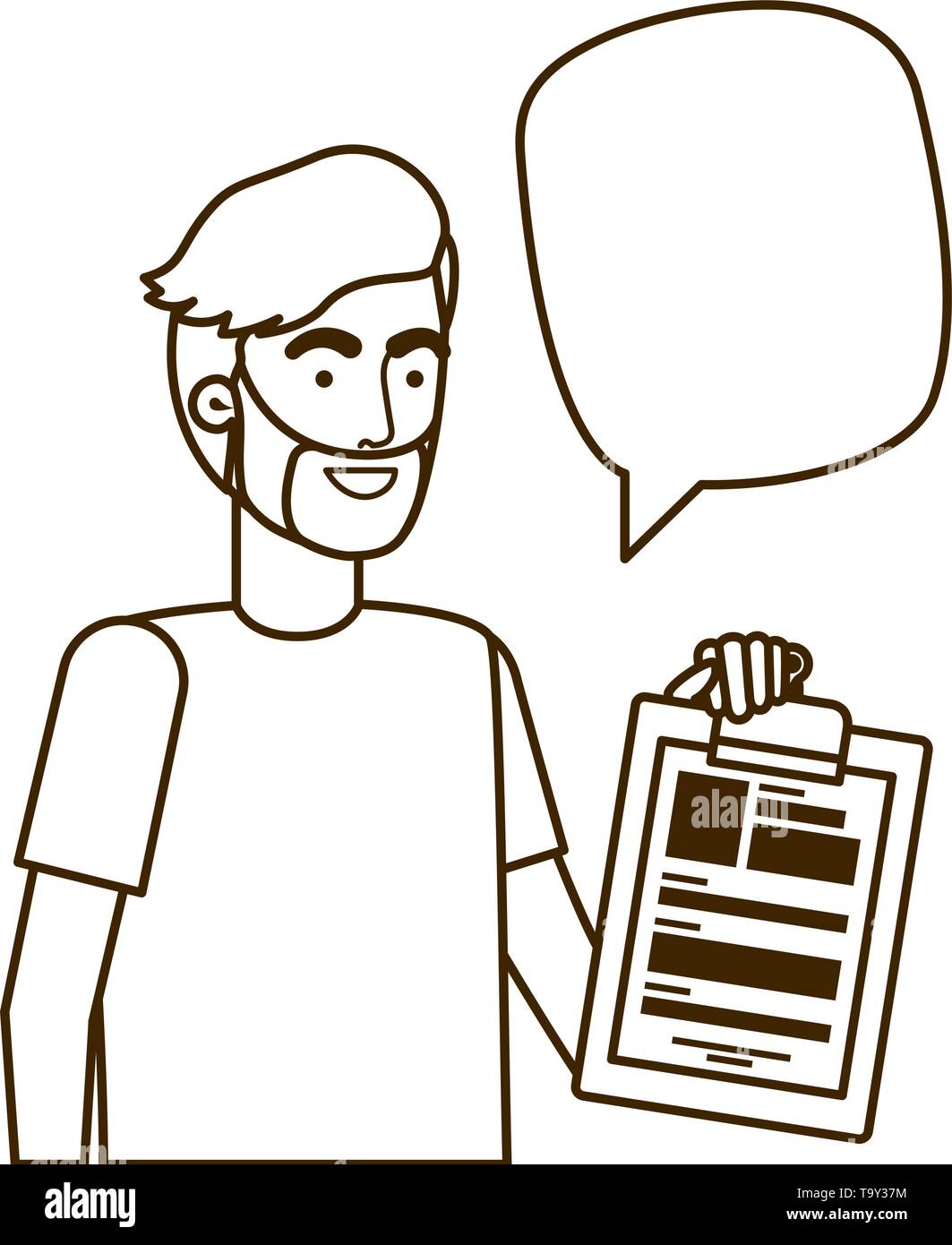 Uomo con curriculum vitae in sfondo bianco Illustrazione Vettoriale