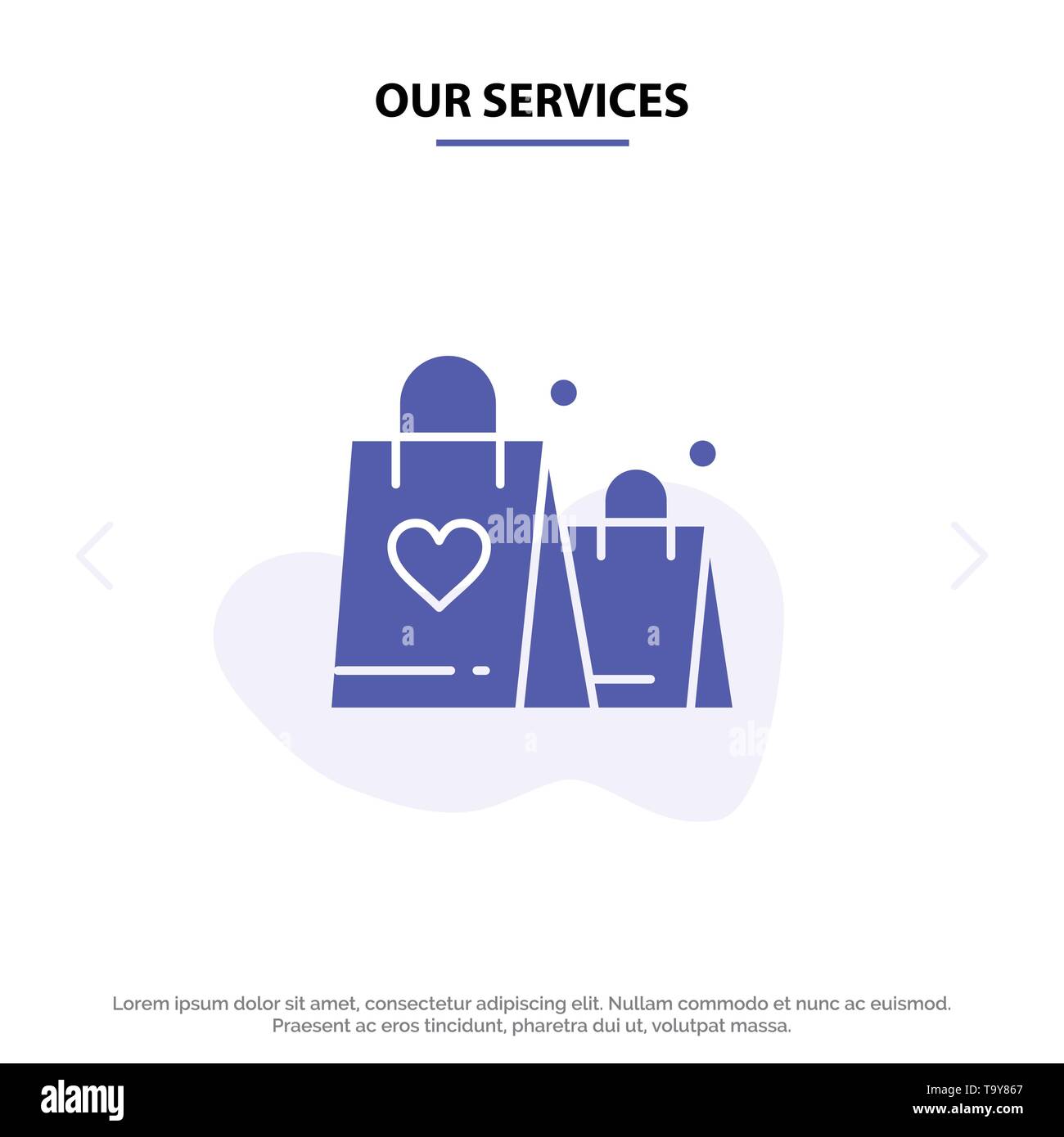 I nostri servizi borsetta, amore, cuore, Wedding solido Icona Glyph Web Modello di scheda Illustrazione Vettoriale