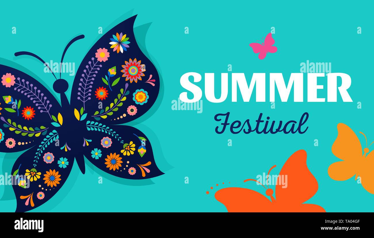 Summer Festival, equo con motivi butterfly - sfondo vettoriale Illustrazione Vettoriale