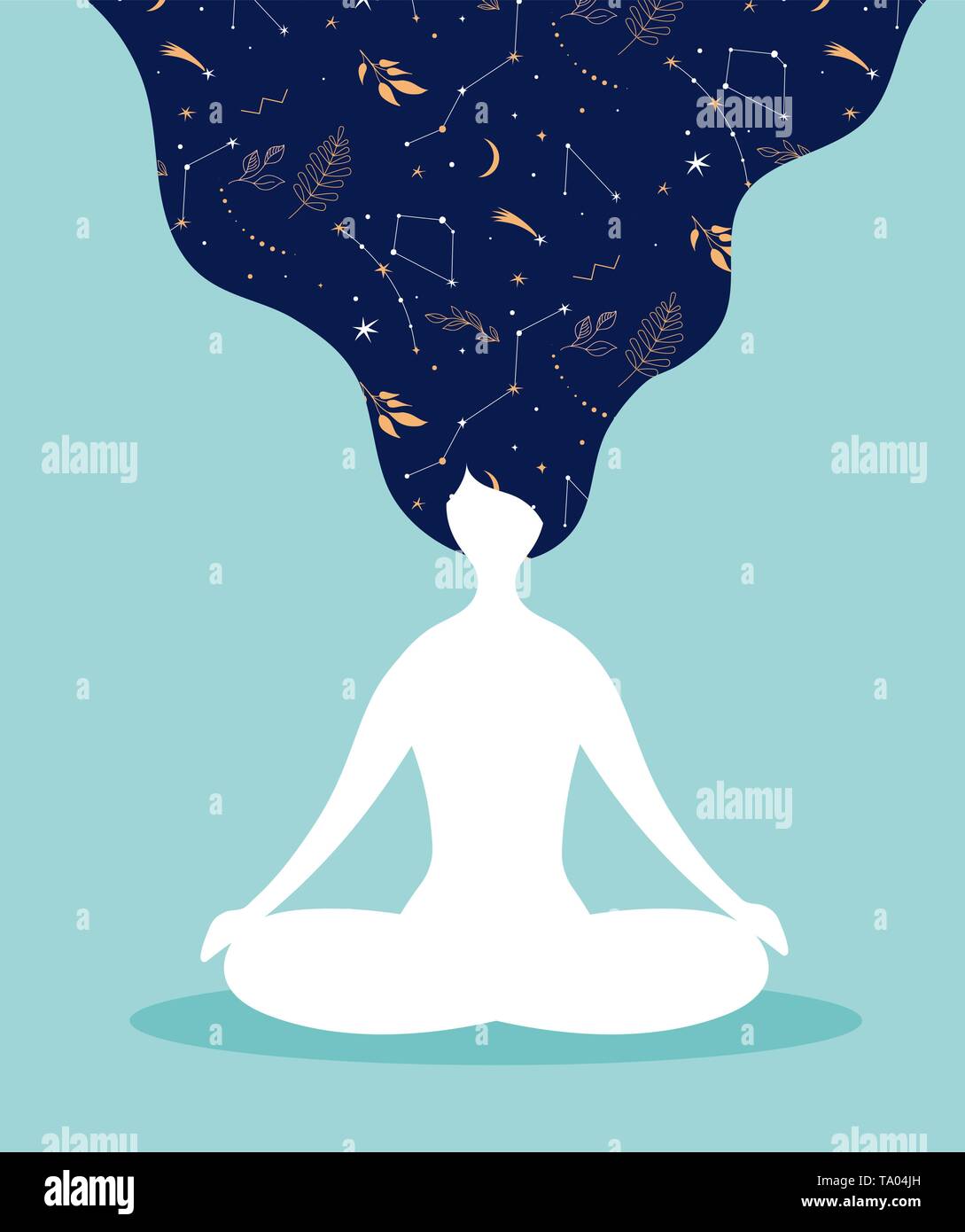 Mindfulness, meditazione e yoga sfondo in colore pastello colori vintage - donna seduta con le gambe incrociate e la meditazione. Illustrazione Vettoriale