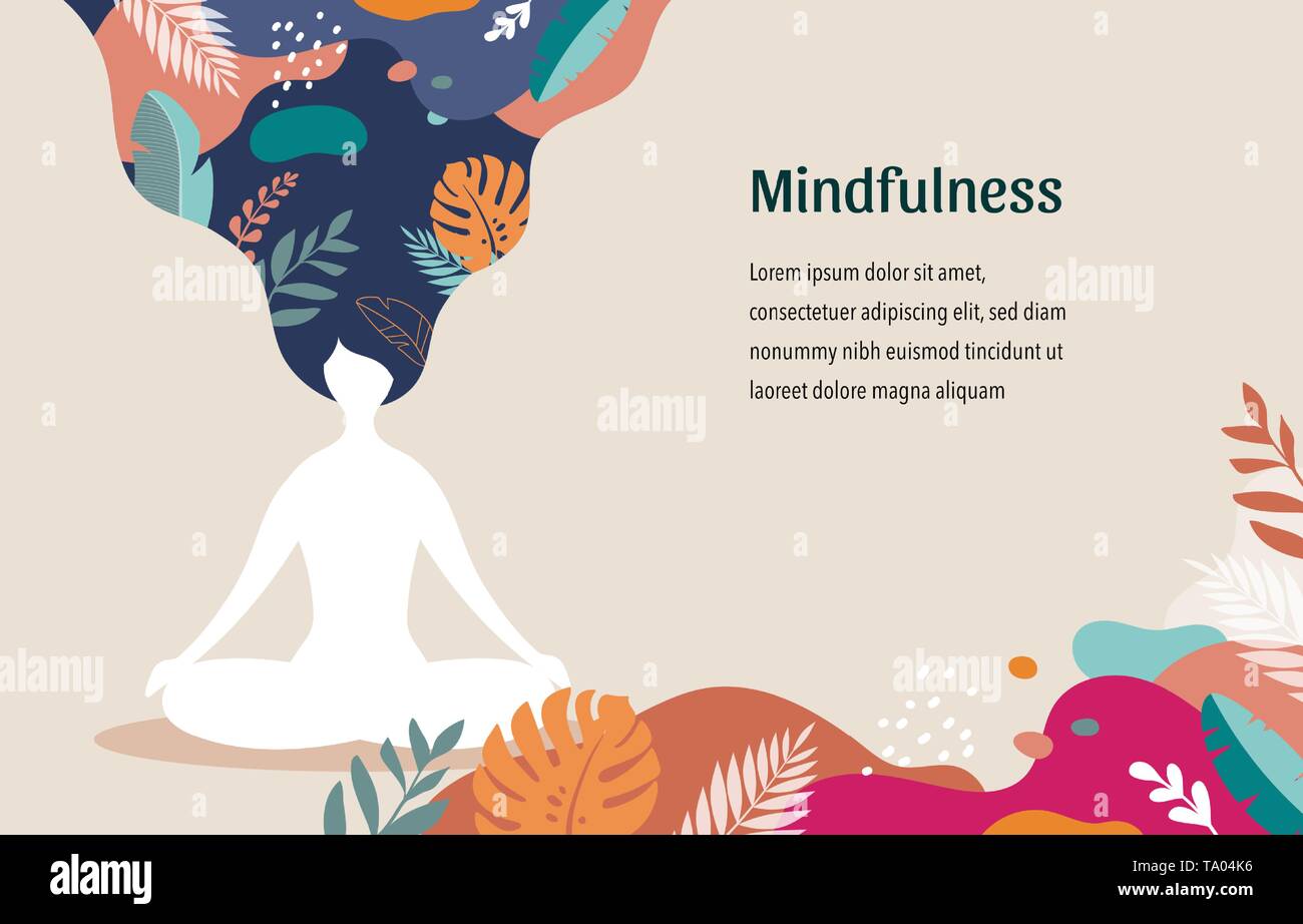 Mindfulness, meditazione e yoga sfondo in colore pastello colori vintage - donna seduta con le gambe incrociate e la meditazione. Illustrazione Vettoriale Illustrazione Vettoriale