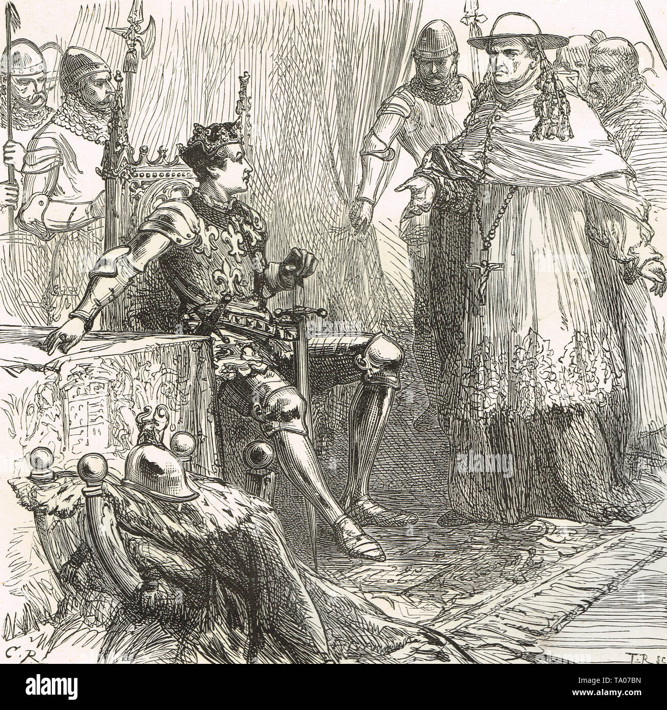 Il Cardinale Giordano Orsini, il Legato Pontificio visitando il re Enrico V, durante l'Assedio di Rouen nel 1418 Foto Stock