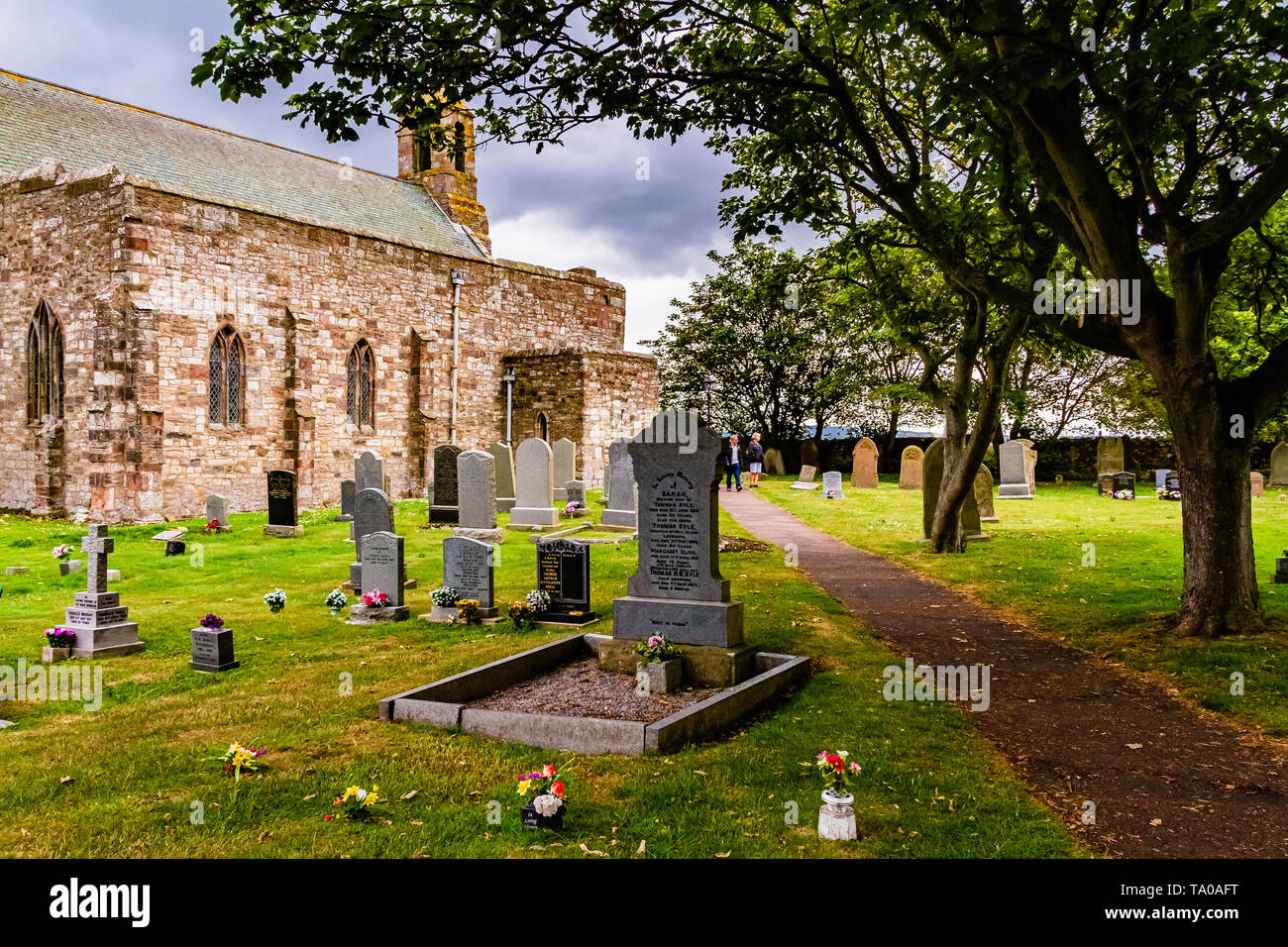 La Chiesa Parrocchiale di Santa Maria, Isola Santa di Lindisfarne, Northumberland, Regno Unito. Luglio 2018. Foto Stock