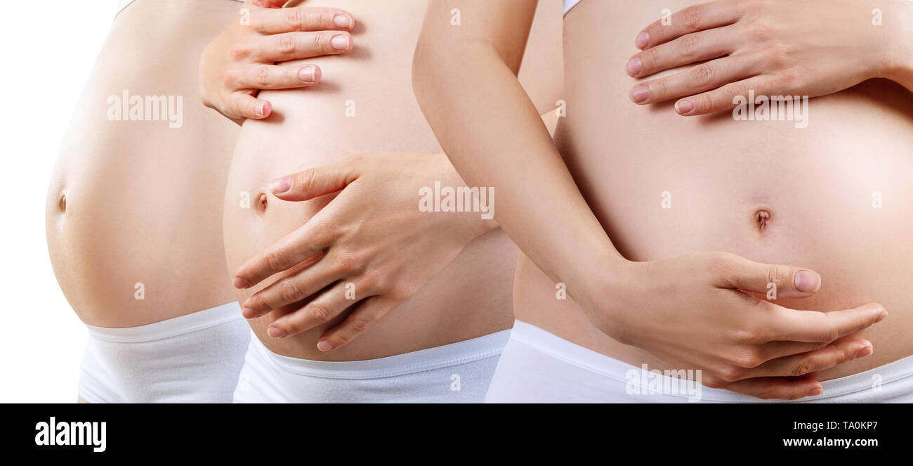 Collage di donna incinta con ventre nelle prime fasi della gravidanza. Foto Stock