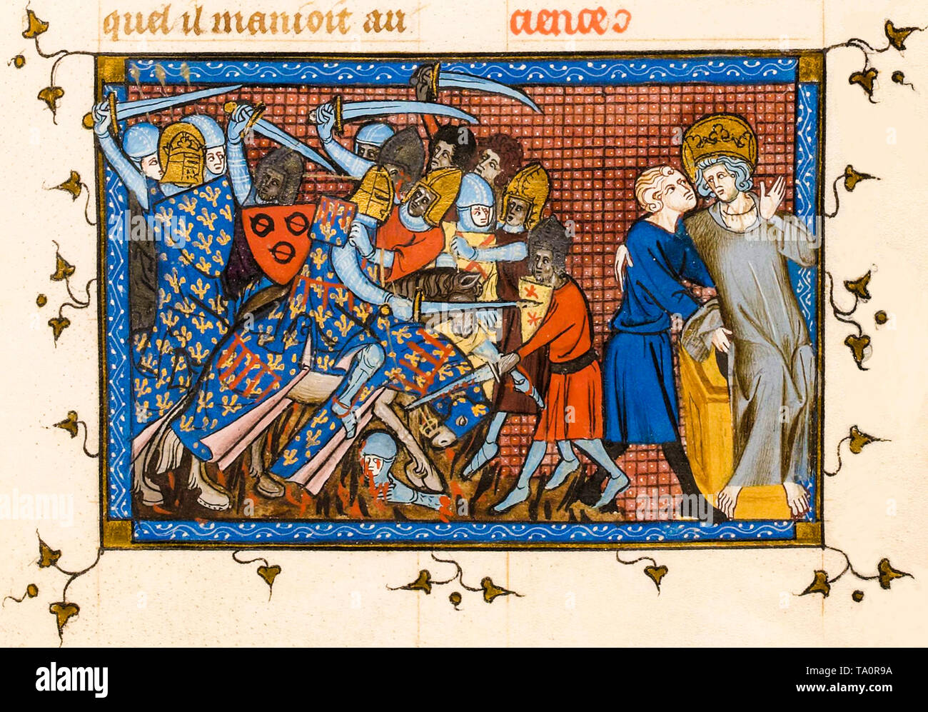 Crociate dei Cavalieri Templari: Battaglia di al Mansurah, manoscritto miniato, circa 1330 Foto Stock