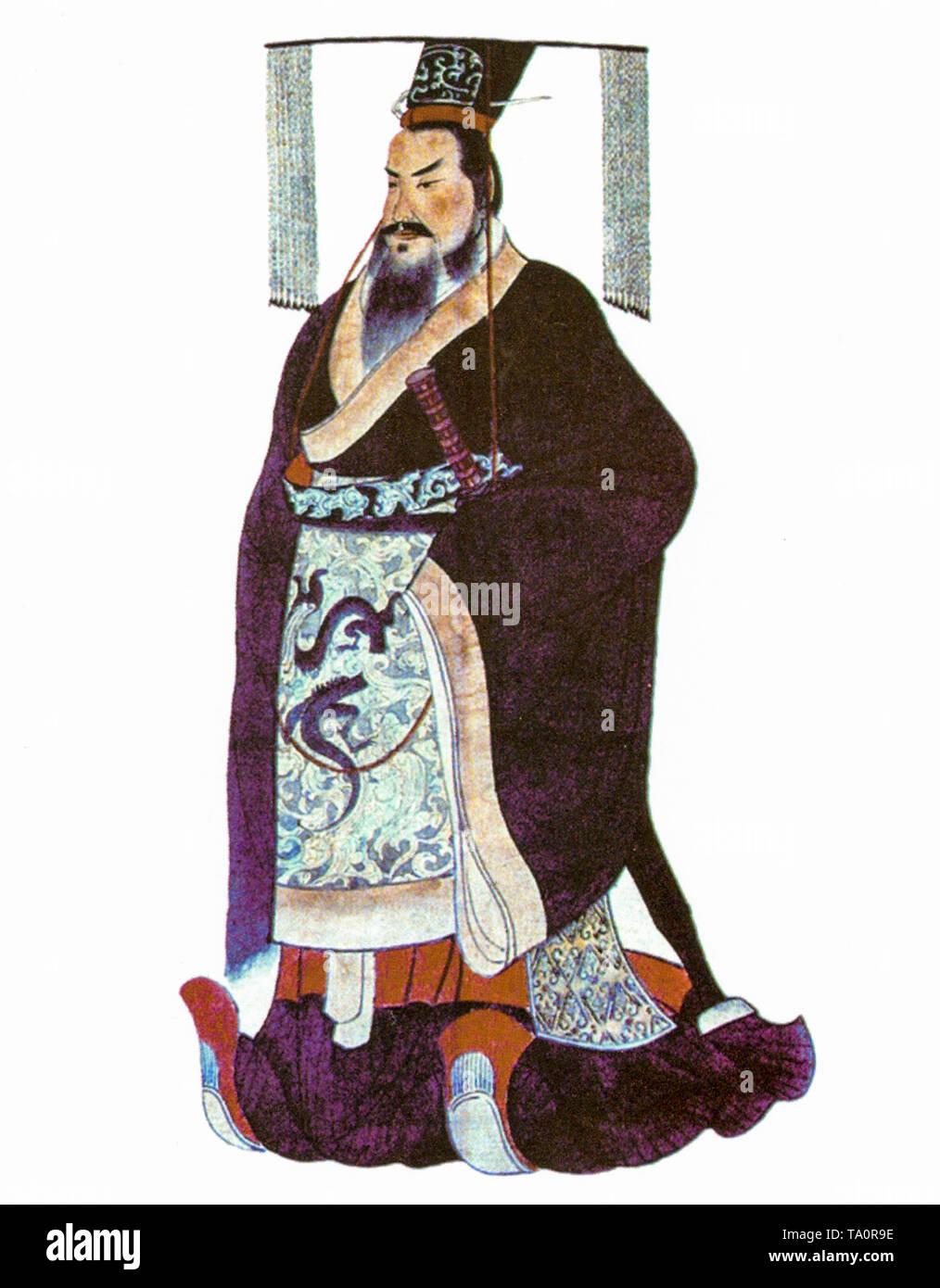 Qin Shi Huang, il primo imperatore della Cina, ritratto dipinto, c 1850 Foto Stock