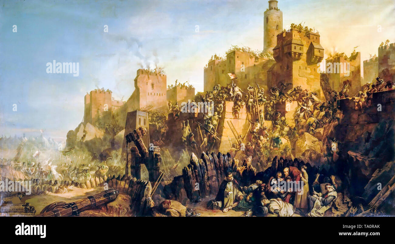 Jacques de Molay, Battaglia di Gerusalemme 1299, Crociate scena di battaglia medievale di Claude Jacquand, dipinto a olio su tela, 1846 Foto Stock