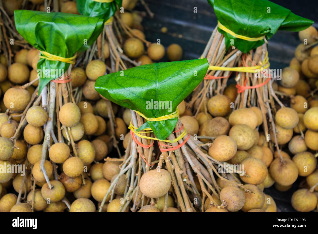 Buah una mata kucing o longan è una frutta di stagione della Malaysia, Indonesia e Thailandia. Foto Stock