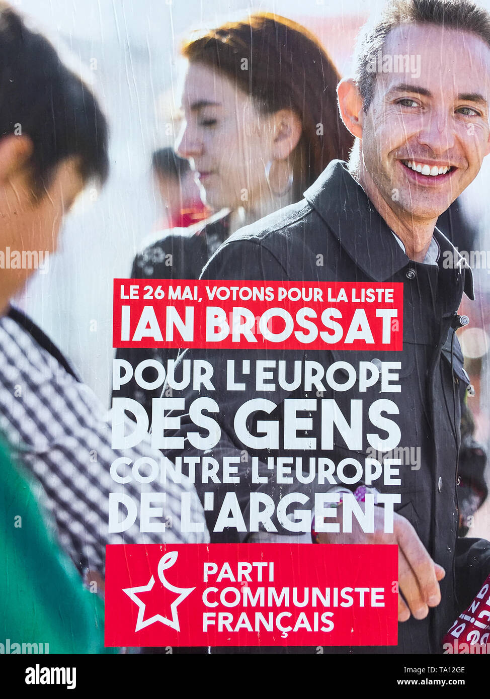 Elezioni europee: Partito Comunista Francese (PCF) politici poster, Lione, Francia Foto Stock