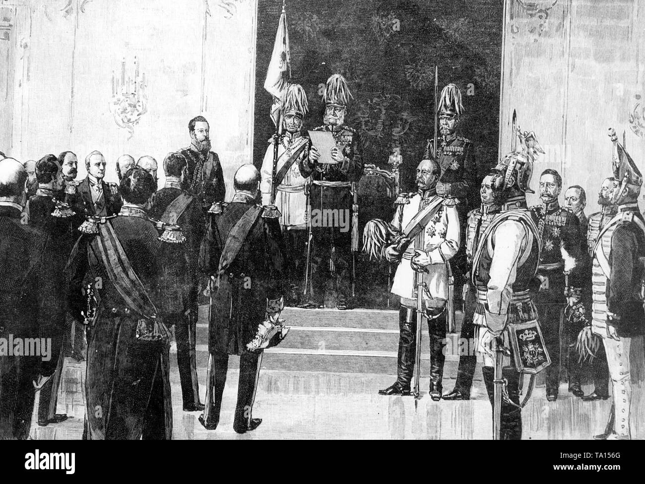 Il 24 febbraio 1867, King of Prussia Wilhelm ho aperto il primo del Nord Reichstag tedesco. Sulla sua destra puoi vedere Otto von Bismarck, la Prussia il Primo Ministro e il cancelliere della Germania del nord di confederazione. Foto Stock