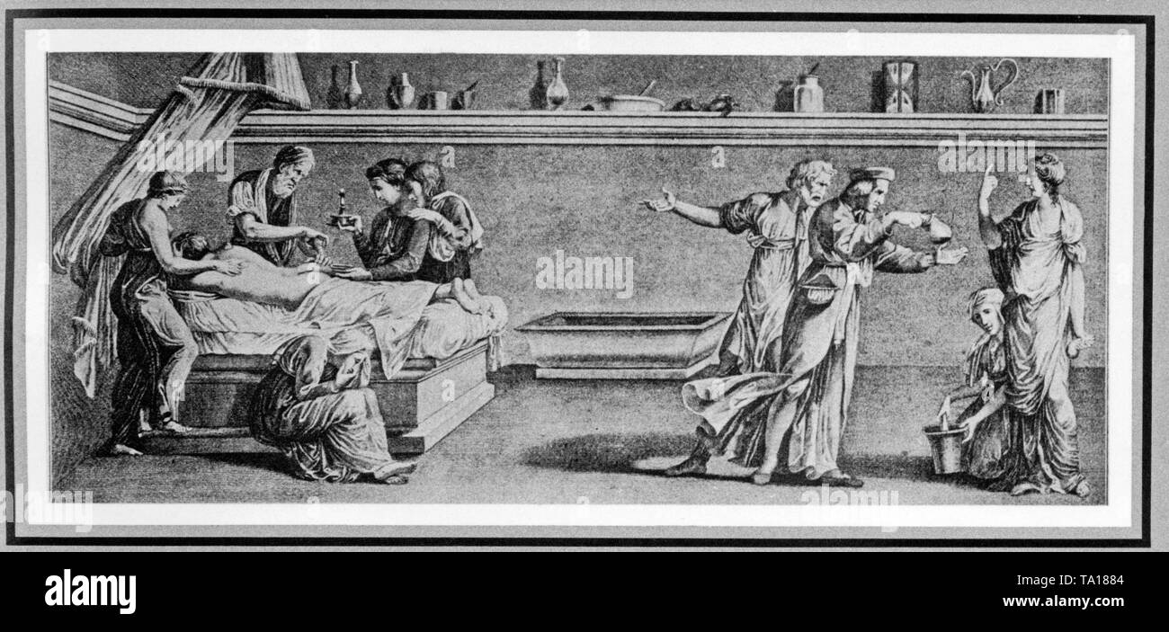 Illustrazione di un antico studio medico. Foto non datata intorno al XV secolo. Foto Stock