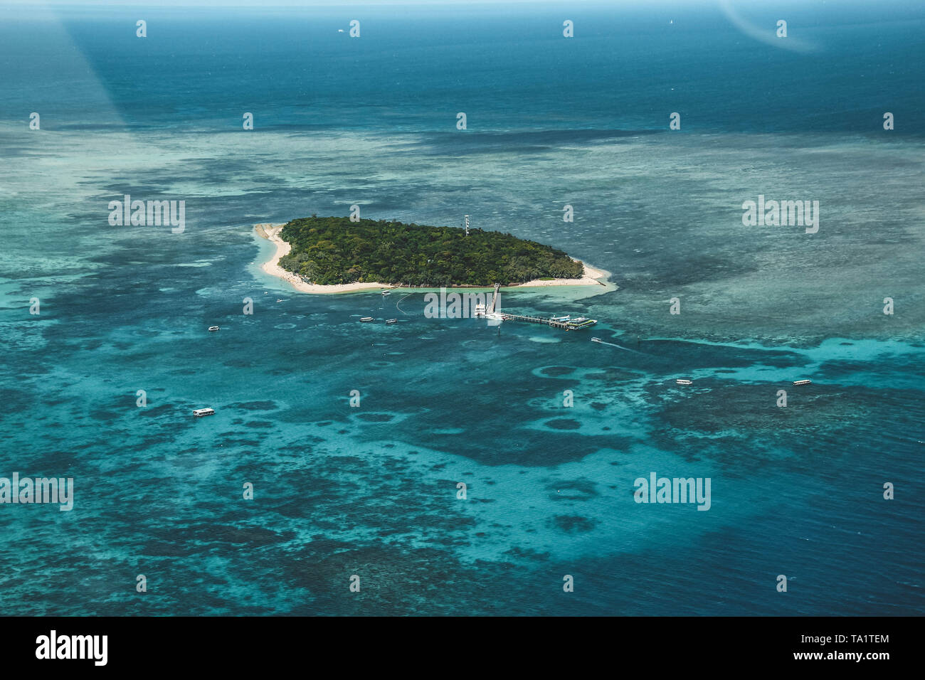Green Island, isola tropicale situata all'interno della Grande Barriera Corallina, Australia Foto Stock