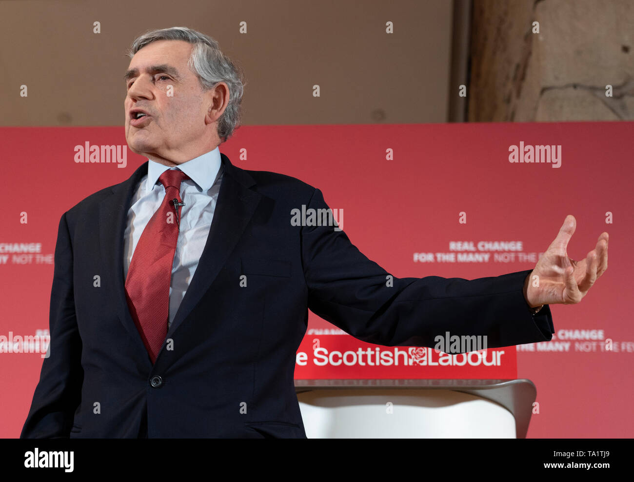 Ex primo ministro Gordon Brown al lancio di scozzese del lavoro elezioni europee campagna presso il faro in Glasgow ,Maggio 2019. Foto Stock