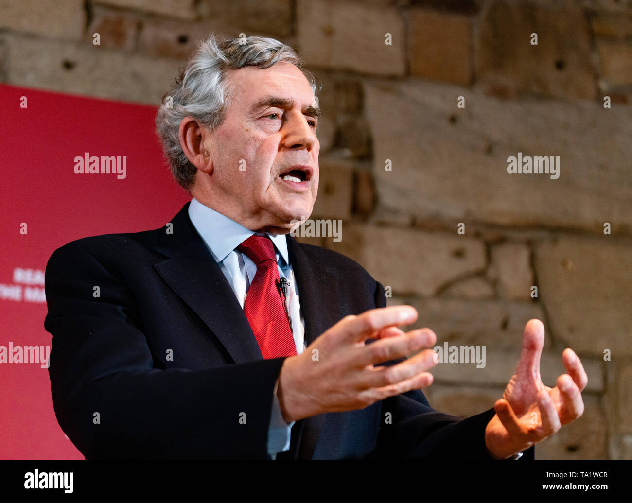 Ex primo ministro Gordon Brown al lancio di scozzese del lavoro elezioni europee campagna presso il faro in Glasgow ,Maggio 2019. Foto Stock