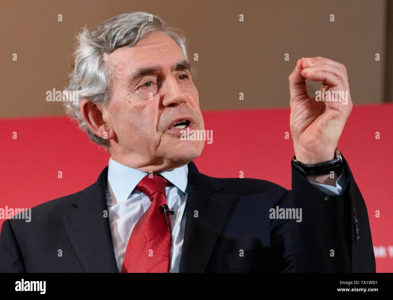 Ex primo ministro Gordon Brown al lancio di scozzese del lavoro elezioni europee campagna presso il faro in Glasgow ,Maggio 2019. Foto Stock
