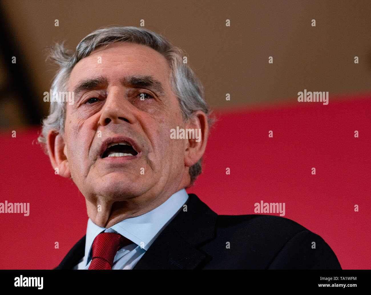 Ex primo ministro Gordon Brown al lancio di scozzese del lavoro elezioni europee campagna presso il faro in Glasgow ,Maggio 2019. Foto Stock