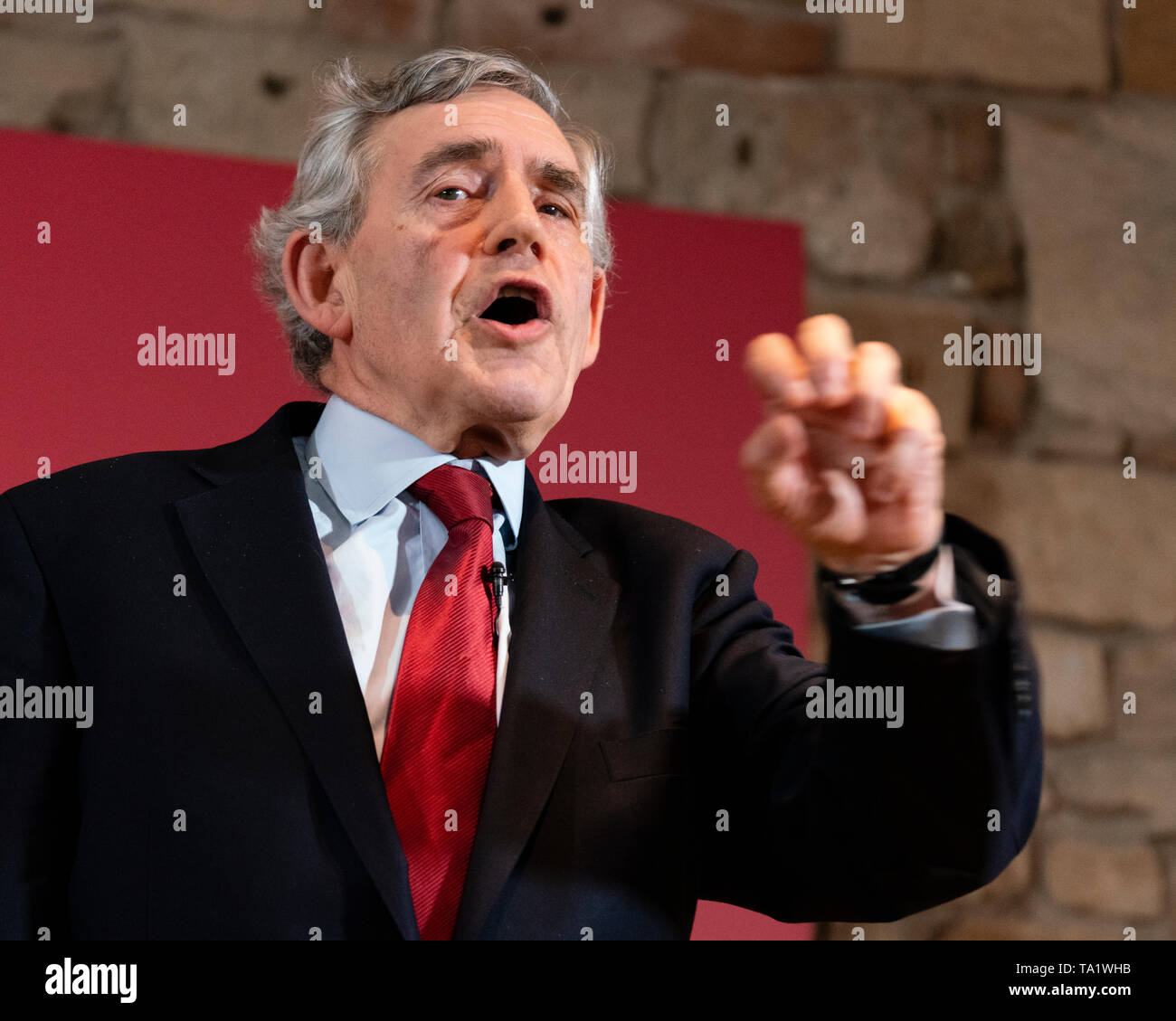 Ex primo ministro Gordon Brown al lancio di scozzese del lavoro elezioni europee campagna presso il faro in Glasgow ,Maggio 2019. Foto Stock