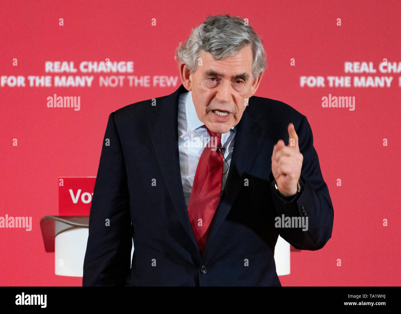 Ex primo ministro Gordon Brown al lancio di scozzese del lavoro elezioni europee campagna presso il faro in Glasgow ,Maggio 2019. Foto Stock