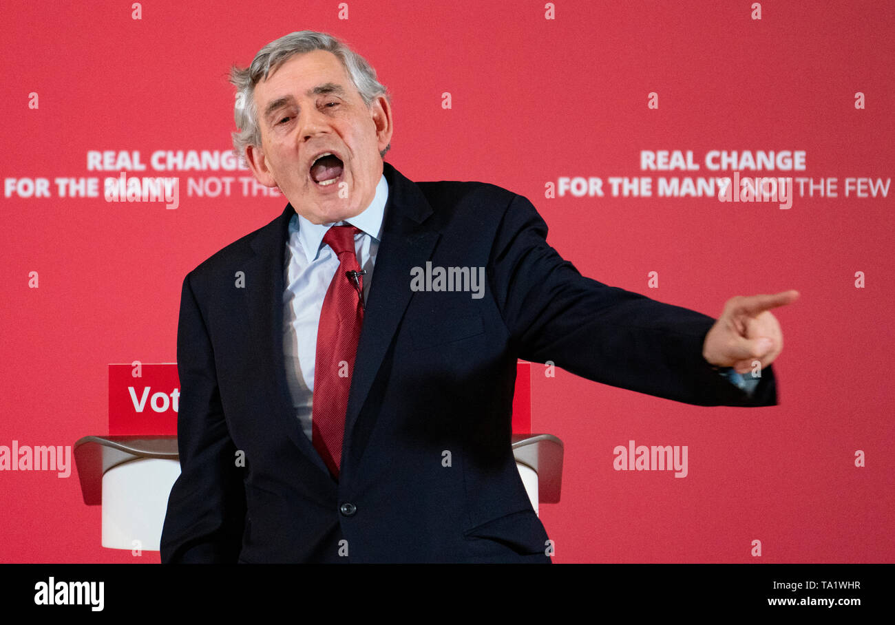 Ex primo ministro Gordon Brown al lancio di scozzese del lavoro elezioni europee campagna presso il faro in Glasgow ,Maggio 2019. Foto Stock