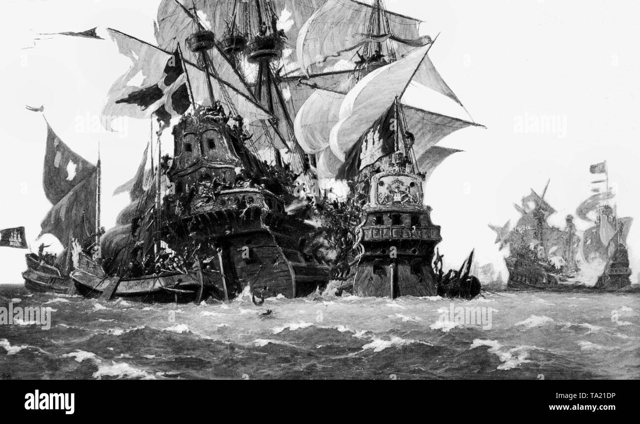 L' Hamburger guerra sconfitte della flotta delle navi del famigerato pirata Kniephoff. Dopo un dipinto di Bohrd. Foto Stock