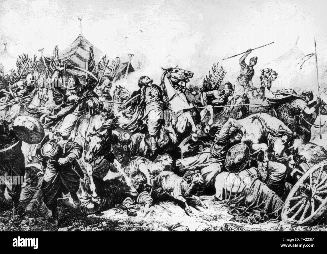 Una scena di battaglia dal turco guerre, in cui i cristiani europei membri lottato contro l'Impero Ottomano. Foto Stock