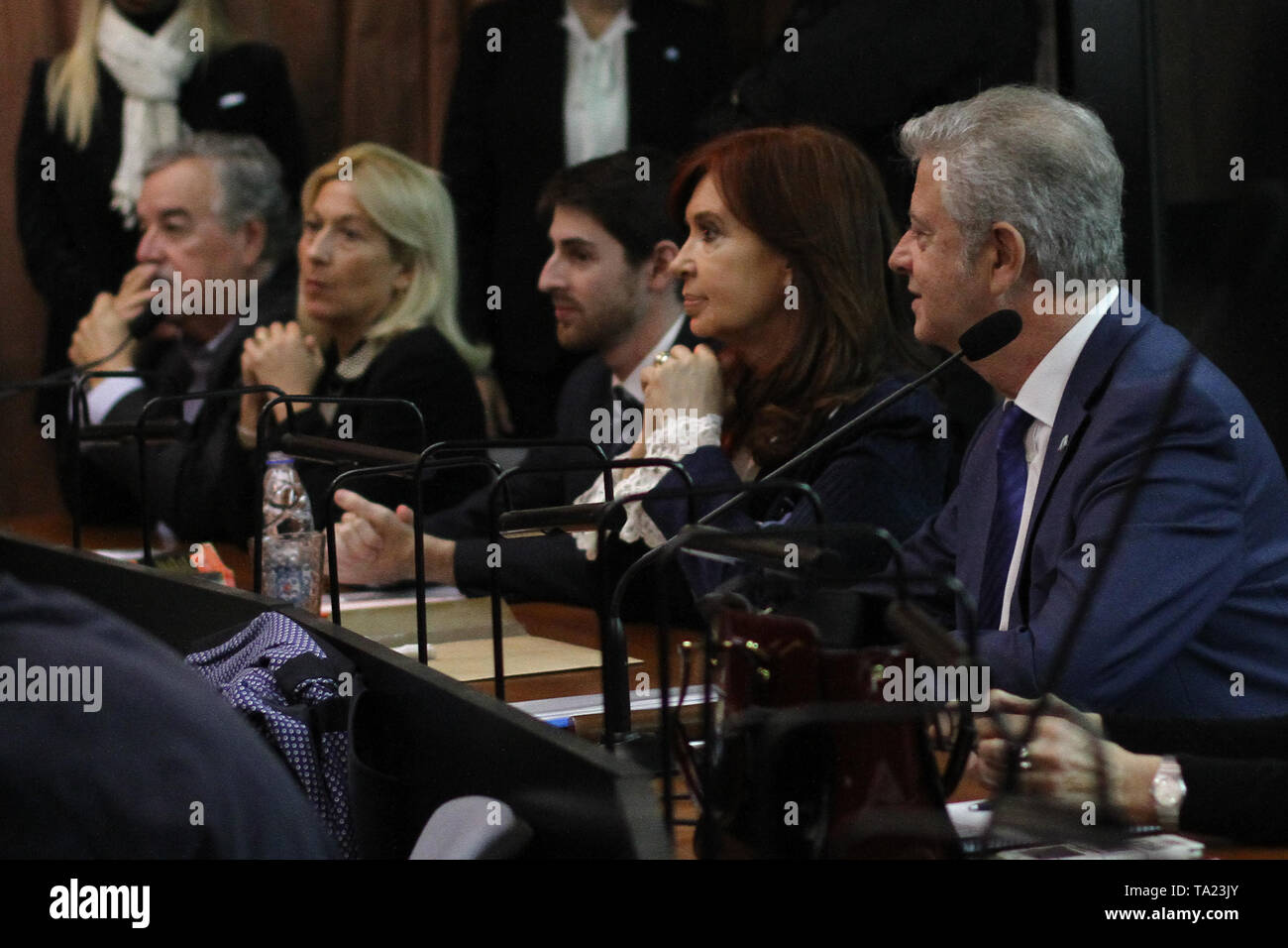 BUENOS AIRES, 21.05.2019: Cristina Kirchner, ex presidente dell'Argentina, mostra presso il Tribunale federale di Comodoro Py il primo giorno della fase orale e della pubblica Foto Stock