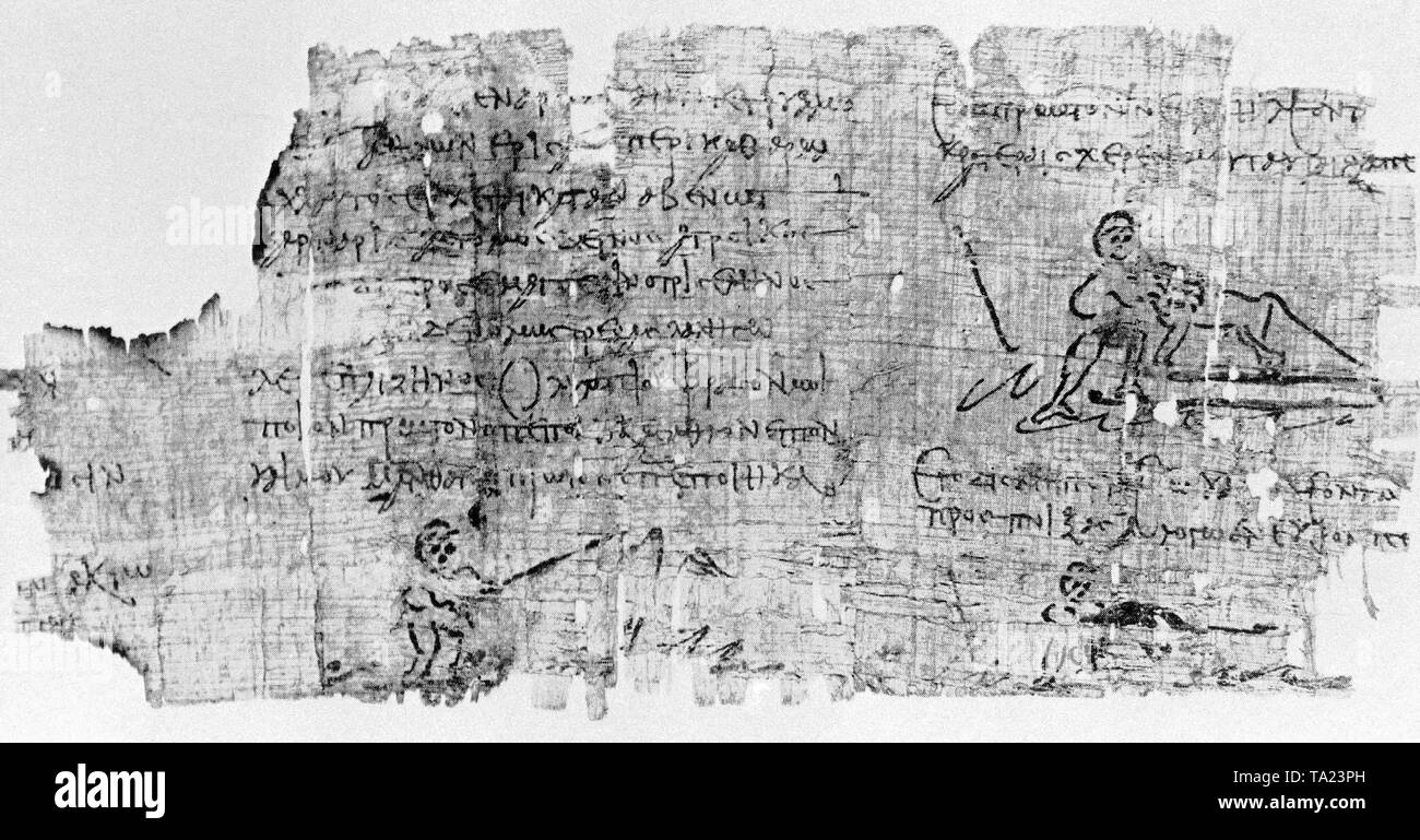 La Heracles papiro, il frammento di un poema a partire dal III secolo d. Foto Stock