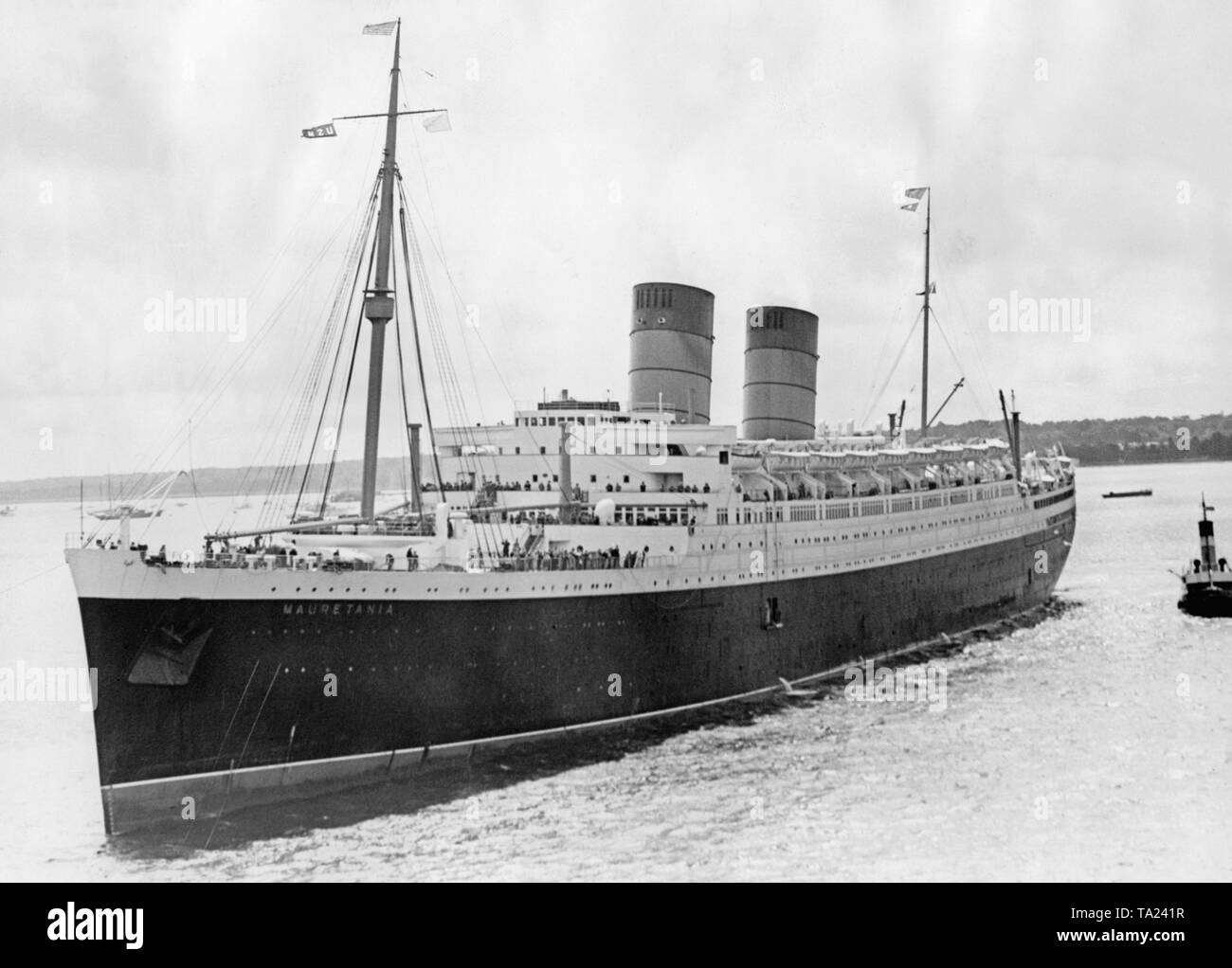 Il 'Mauretania' è messo in Porto a Southampton dopo il suo viaggio inaugurale a New York. Foto Stock
