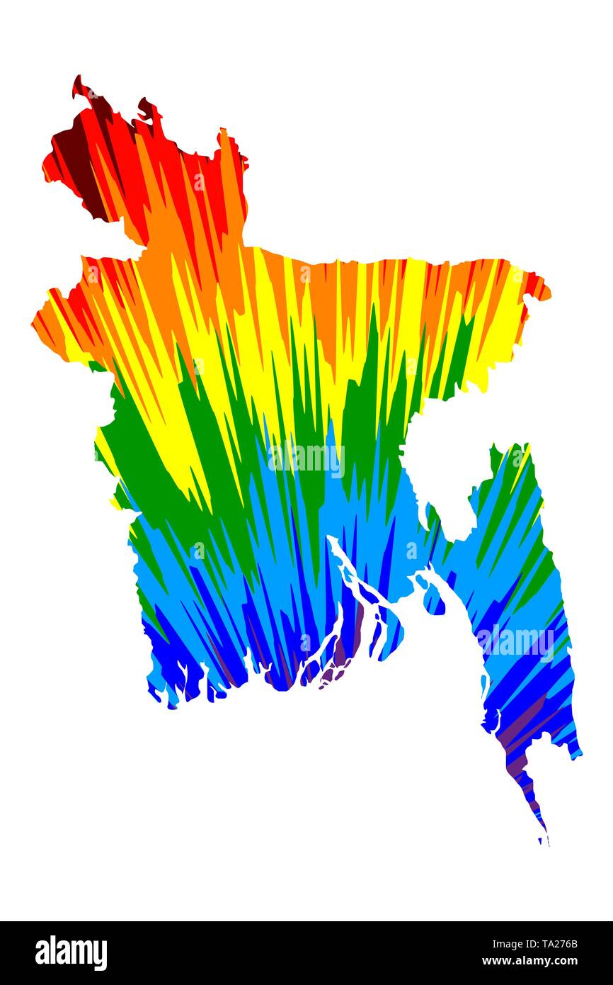 Bangladesh - Mappa è progettato rainbow abstract pattern colorati, la Repubblica popolare del Bangladesh mappa fatta di esplosione di colori, Illustrazione Vettoriale
