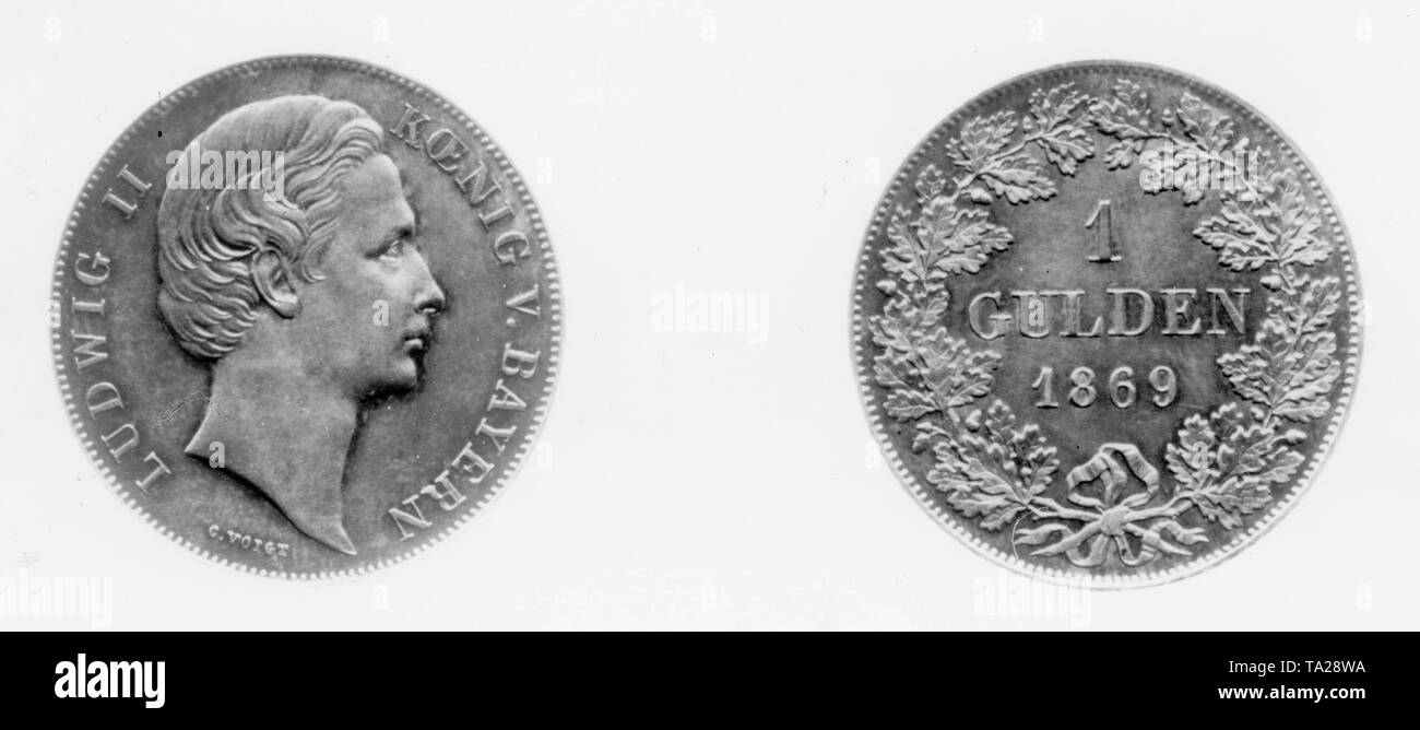 Un argento fiorini con il profilo ritratto del re bavarese Ludwig II a partire dal 1869 Foto Stock
