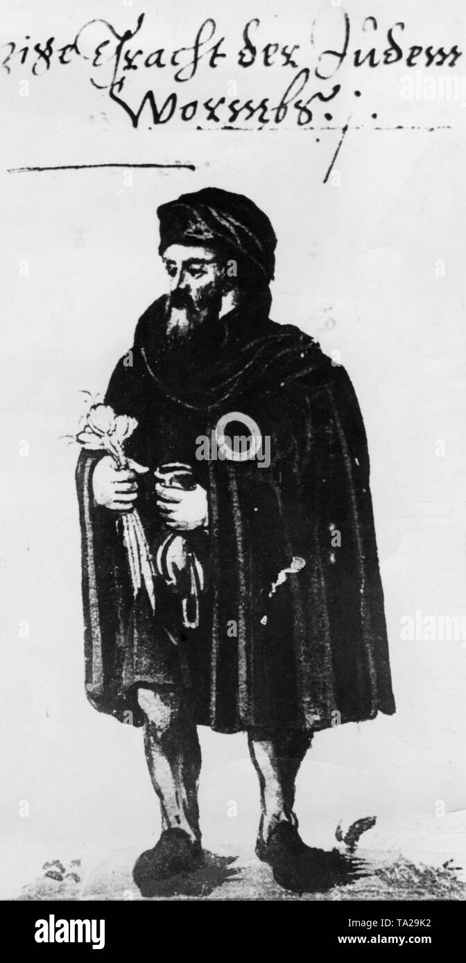 La mostra 'Der ewige Jude' nel Reichstag di Berlino presenta gli ebrei a partire dall'anno 1215, che ha dovuto indossare una speciale badge ebraica sui vestiti a causa di una decisione del Concilio Lateranense. Foto Stock