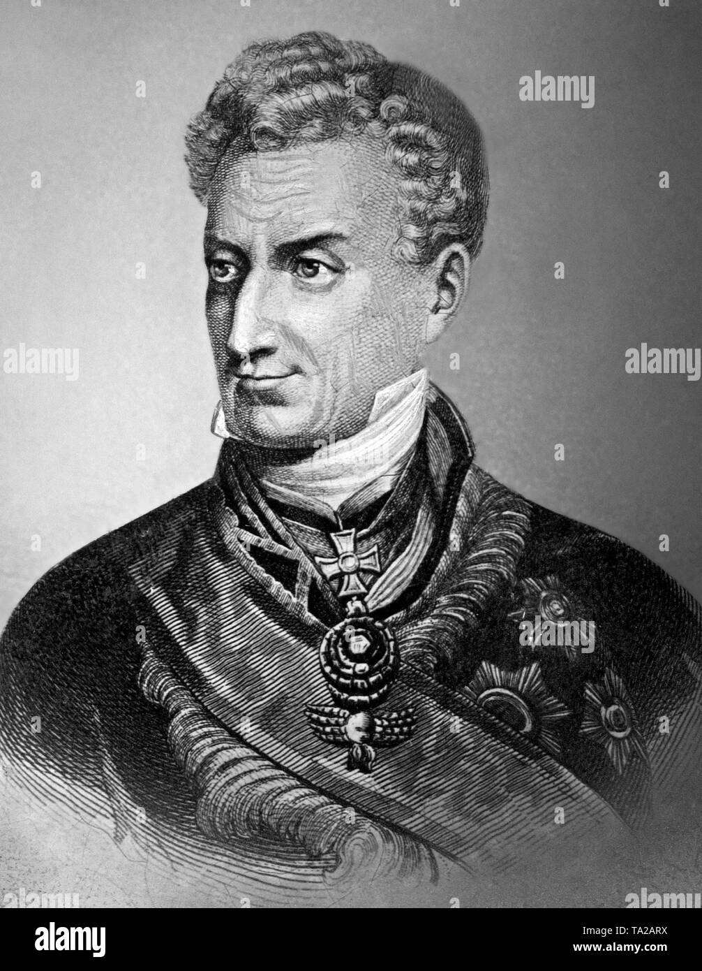 Klemens Wenzel von Metternich (1773-1859), uno statista austriaco. Incisione. Foto Stock