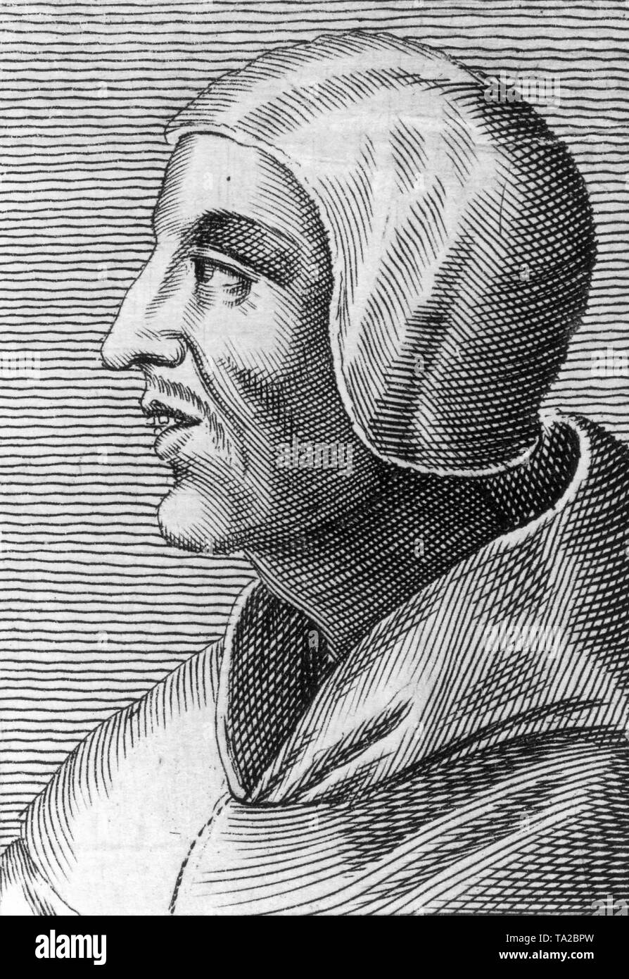 Ritratto di profilo del filosofo-teologo Duns Scoto (1266-1308) Foto Stock