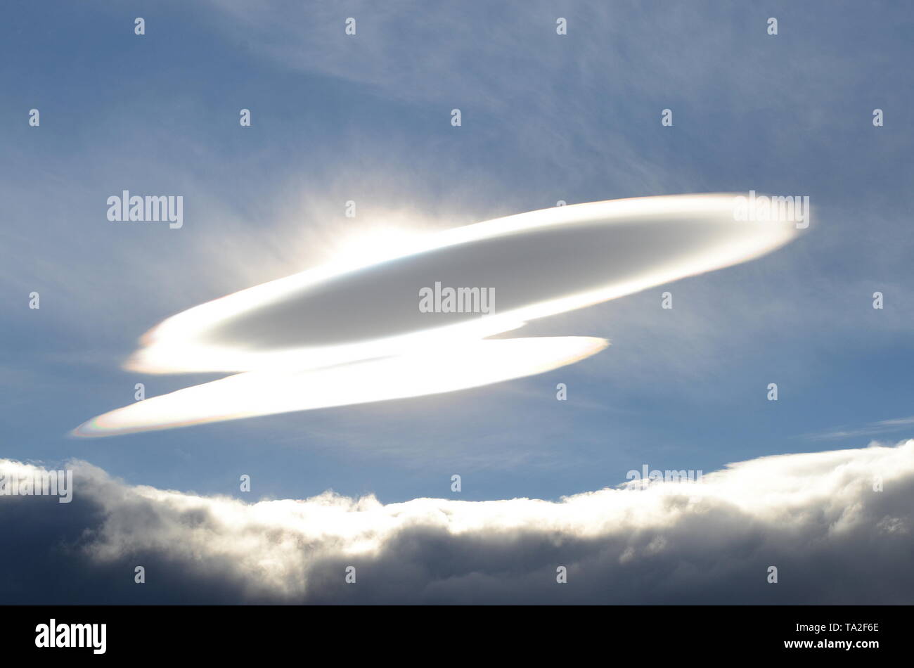 Nube lenticolare, Torres del Paine, Cile. Foto Stock