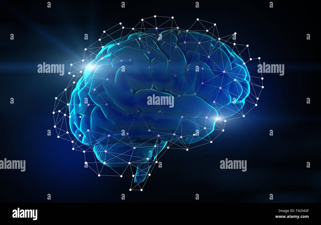 Cervello di intelligenza artificiale con linee e punti Foto Stock