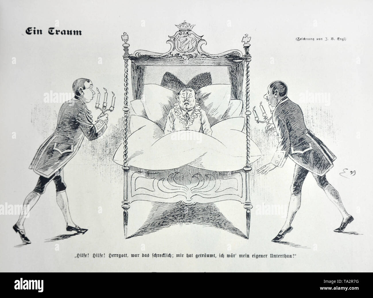 Il disegno "Ein Traum' ('un sogno ") da Josef Benedikt Engl. La caricatura dalla rivista satirica 'implicissimus", volume 4, numero 13 (1899). Sotto l'immagine: "Aiuto, Guida, Gesù, che era terribile, ho sognato, mi è stato il mio argomento!" Foto Stock