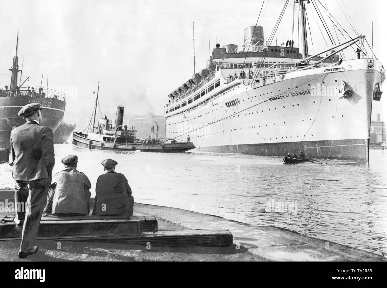 Il British nave passeggeri 'Monarch di Bermuda' è messo in servizio. Il 'Monarch di Bermuda" gestito principalmente sul percorso nuovo York-Bermuda. Foto Stock