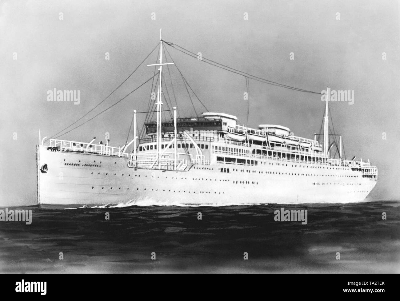 Disegno del lusso francese liner 'Georges Philippar', che ha preso fuoco per motivi sconosciuti e bruciato sul viaggio di ritorno dal suo viaggio inaugurale nel 1932 . Foto Stock