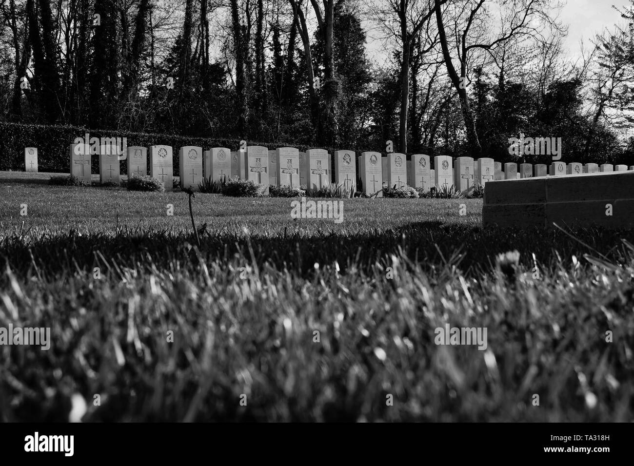 In bianco e nero di tombe in Normandia Foto Stock
