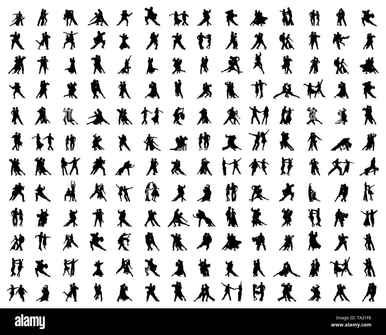 Silhouette nera di danza giocatori su sfondo bianco Foto Stock