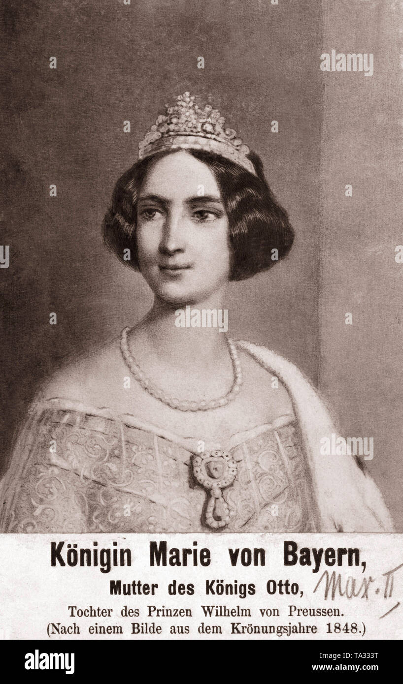 Questo dipinto mostra la Regina Marie della Baviera, moglie di Re Massimiliano II, madre di due malati mentali re Ludwig II e Otto I. fotografia non datata, probabilmente nel 1840s Foto Stock