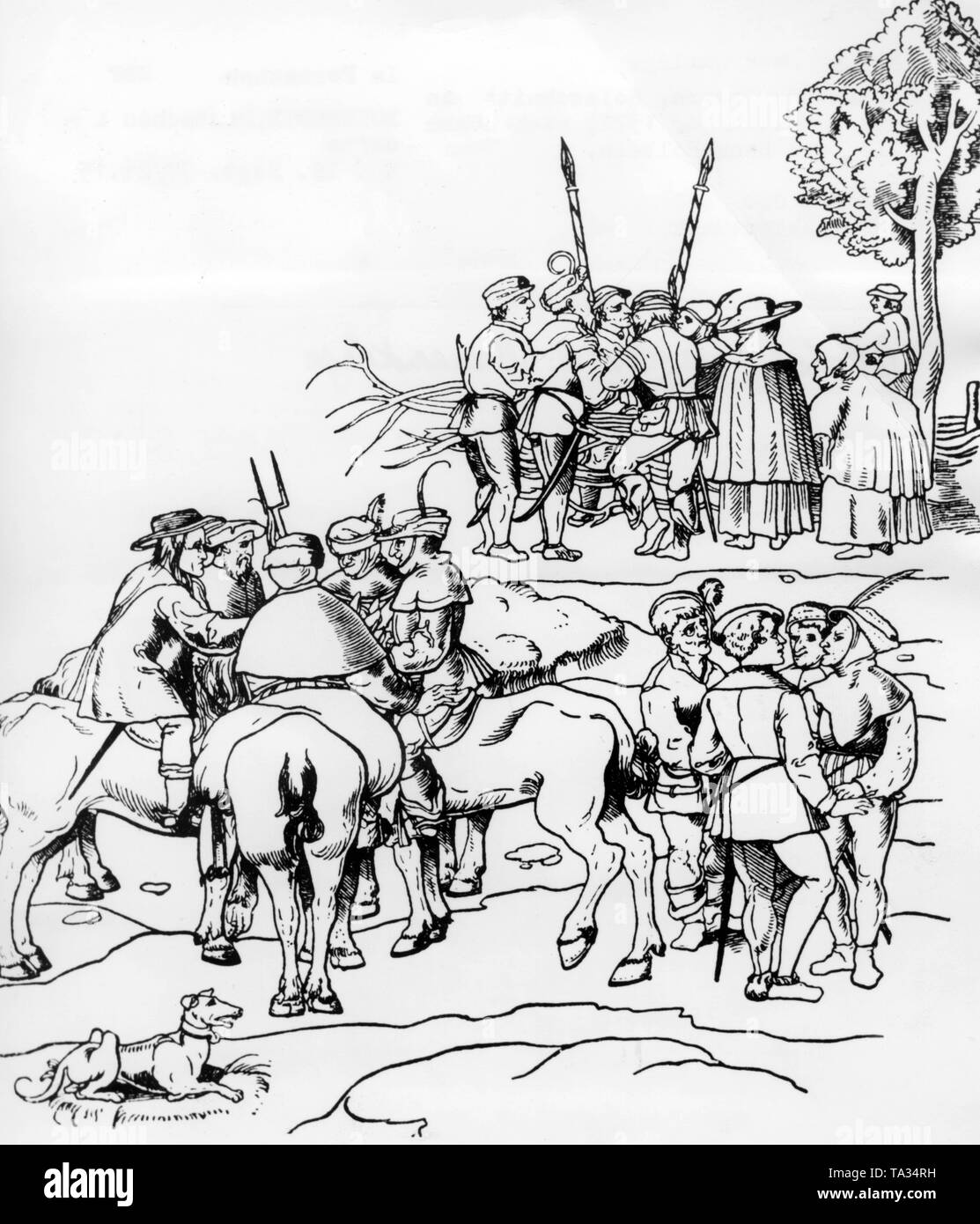 I contadini diventano consapevoli del loro assoggettamento sotto l'influenza della riforma e di andare in sciopero. Xilografia di Hans Luetzelburger 1522 dopo un dipinto di Hans Holbein. Foto Stock