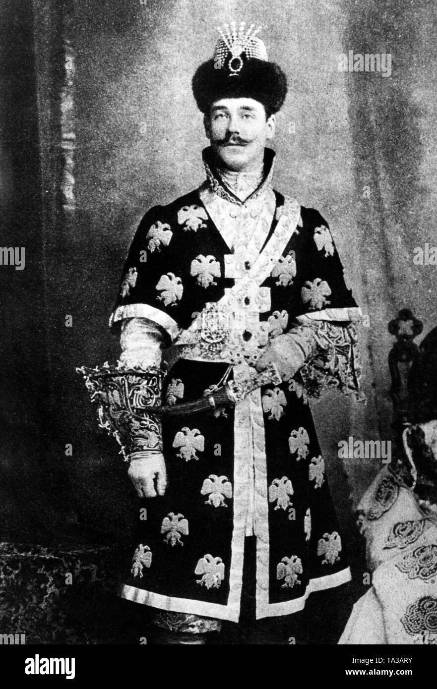 Lo Zar Nicola II di Russia in costume boyar. Foto Stock