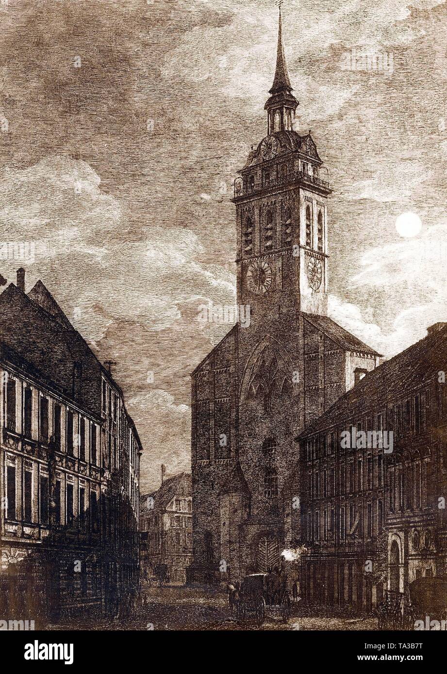 Vista dalla Rindermarkt a San Pietro (etching). Foto Stock
