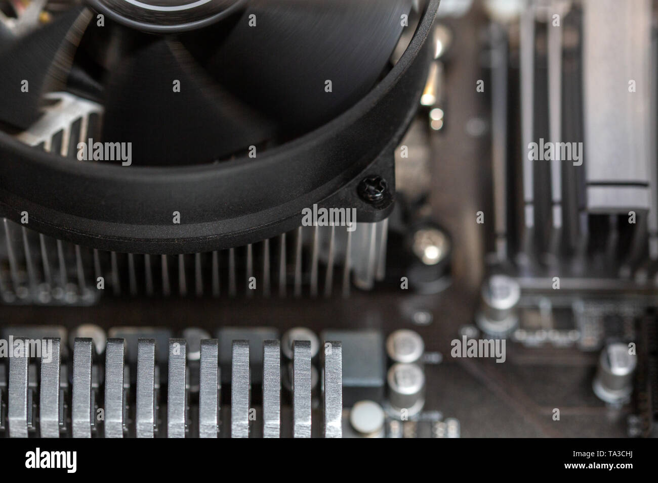 Bastract dark pc hardware closeup sfondo con il fuoco selettivo Foto Stock